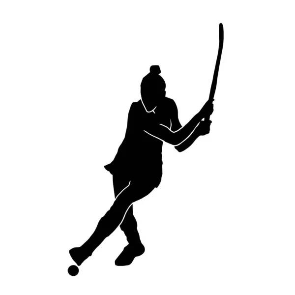 Field Hockey Female Vector Silhouette White Background — Stock Vector