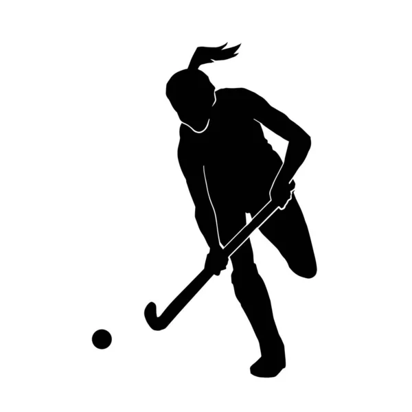 Veld Hockey Vrouwelijke Vector Silhouet Witte Achtergrond — Stockvector