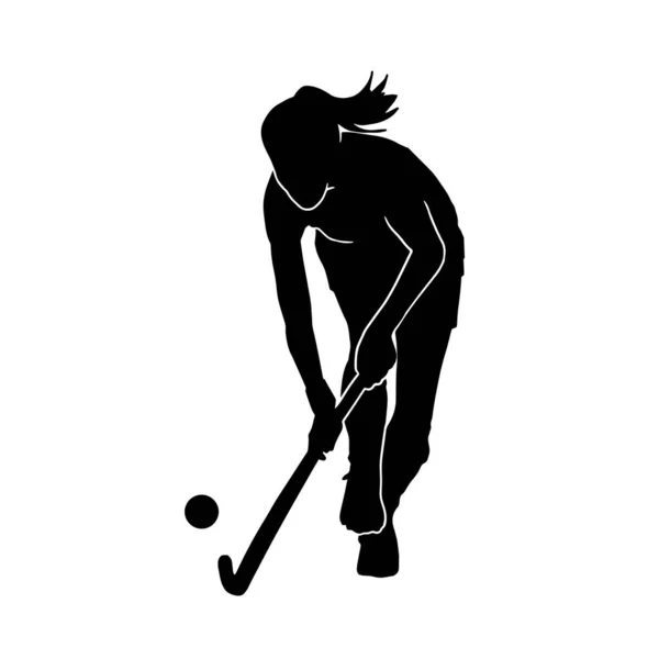 Veld Hockey Vrouwelijke Vector Silhouet Witte Achtergrond — Stockvector