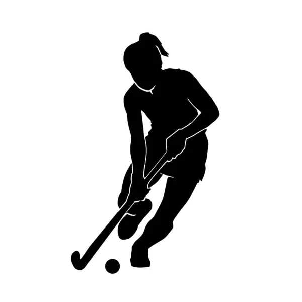 Field Hockey Female Vector Silhouette White Background — Stock Vector