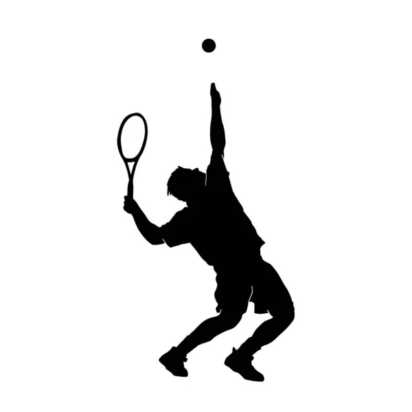 Vector Silhouette Male Tennis Player White Background — Stock Vector