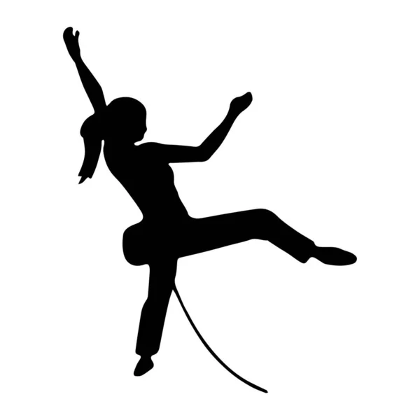 Female Rock Climbing Athlete Vector Silhouette White Background — Stock Vector