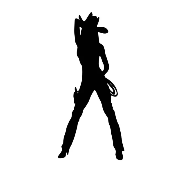 Cowgirl Dragen Een Westers Pak Vector Silhouet Witte Achtergrond — Stockvector