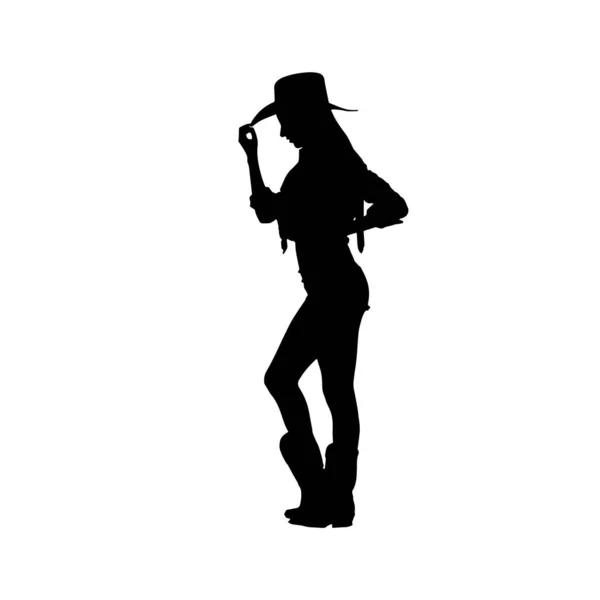 Cowgirl Wearing Western Suit Vector Silhouette White Background — Stock Vector