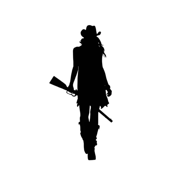 Cow Girl Portant Une Silhouette Vectorielle Costume Occidental Sur Fond — Image vectorielle