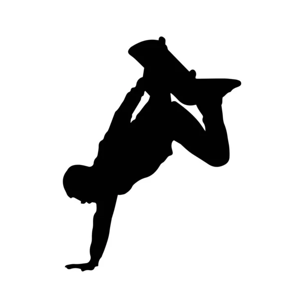 Joueur Skateboard Masculin Silhouette Vectorielle Sur Fond Blanc — Image vectorielle