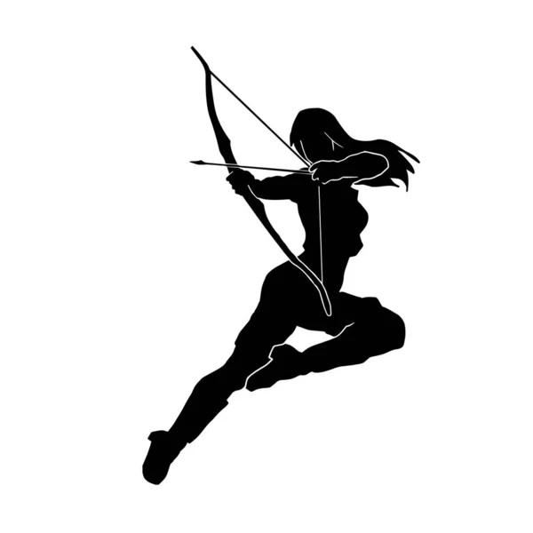 Kadın okçu savaşçı silueti geleneksel bir okla hedefe nişan alıyor.