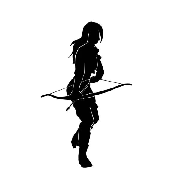 Female Archer Warrior Silhouette Traditional Arrow Aiming Target — Stock Vector