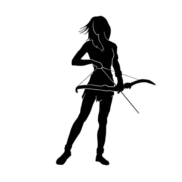 Silhouette Guerrière Archer Femelle Avec Une Flèche Traditionnelle Visant Une — Image vectorielle