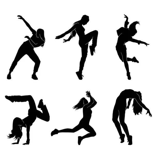 Set Female Hip Hop Modern Dancer Vector Illustration White Background — Stock Vector