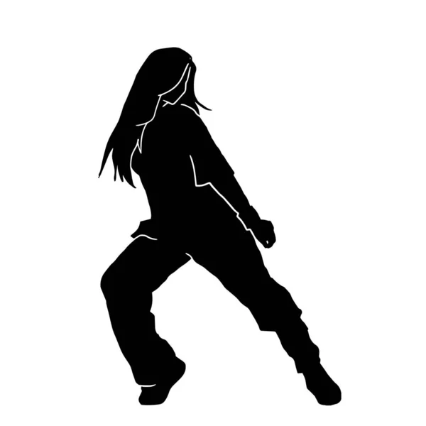 Young Female Hip Hop Dancer Extreme Movement Vector Silhouette White — Stock Vector