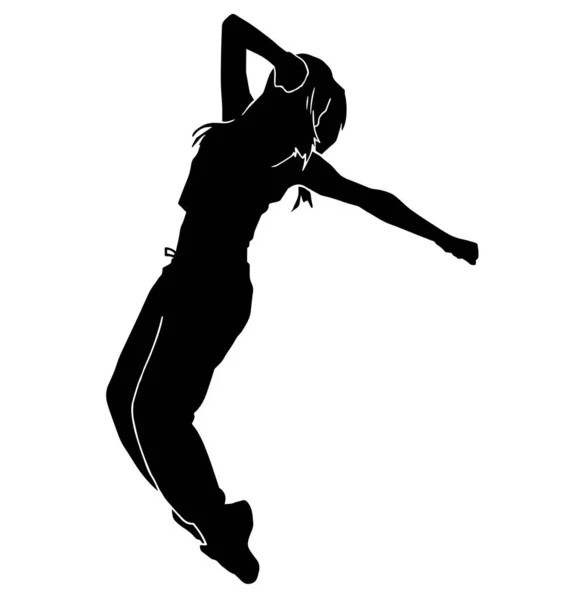 Young Hip Hop Dancer Extreme Movement Vector Silhouette White Background — Stock Vector