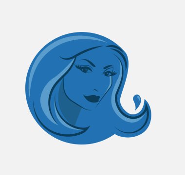 Uzun saçlı, siluetli güzel bir kadın yüzü. Kadın saçı güzellik salonu logosu ya da sembol. 