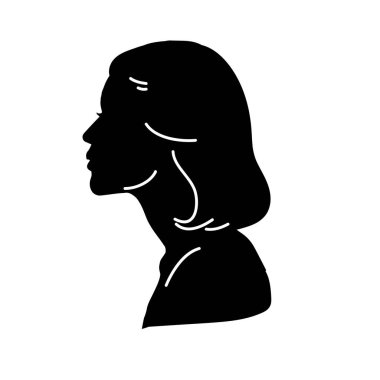 Uzun saçlı, siluetli güzel bir kadın yüzü. Kadın kuaför logosu ya da sembol..