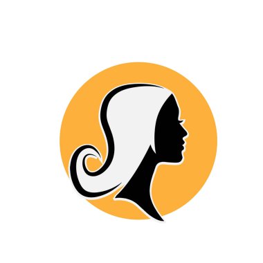 Kadın silueti. Uzun saçlı, siluetli, stilize edilmiş güzel bir kadın yüzü. Kadın saçı kaplıca salonu logosu ya da sembol.