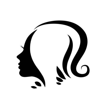 Kadın silueti. Uzun saçlı, siluetli, stilize edilmiş güzel bir kadın yüzü. Kadın saçı kaplıca salonu logosu ya da sembol.