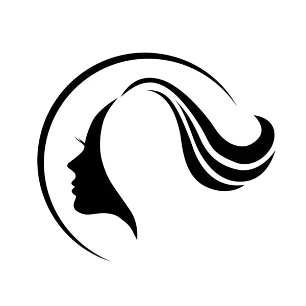 Estilizado Hermosa Cara Mujer Con Silueta Pelo Largo Logo Símbolo — Vector de stock