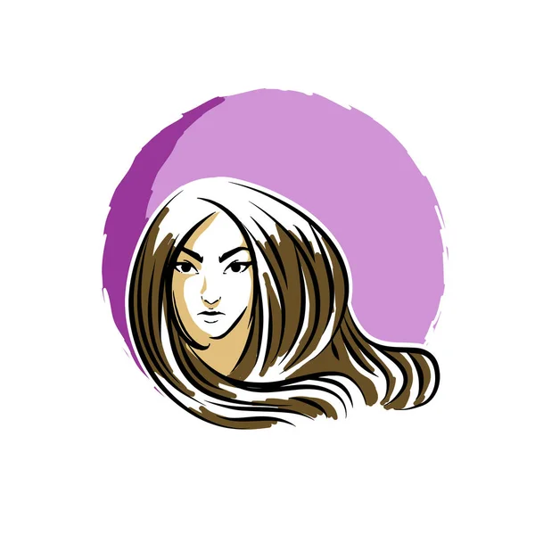 Cara Mujer Bonita Con Una Silueta Pelo Largo Logotipo Símbolo — Archivo Imágenes Vectoriales