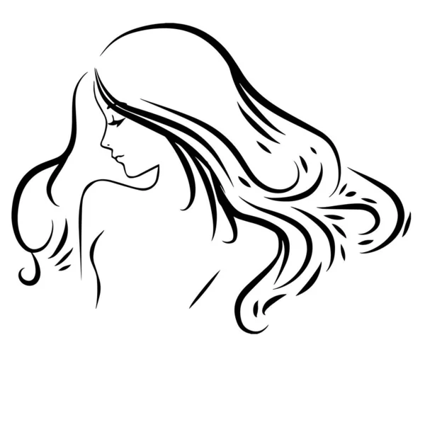 Twarz Ładnej Kobiety Długimi Włosami Kobieta Włosy Salon Piękności Logo — Wektor stockowy