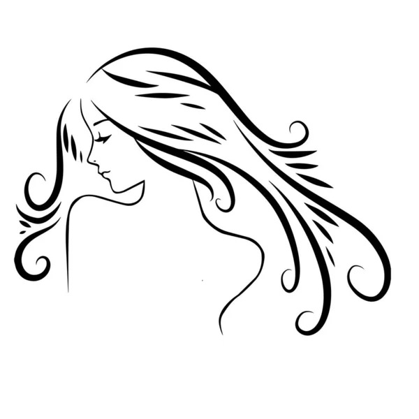 Mooi Vrouwengezicht Met Een Lang Haarsilhouet Vrouwelijke Haar Schoonheid Spa — Stockvector