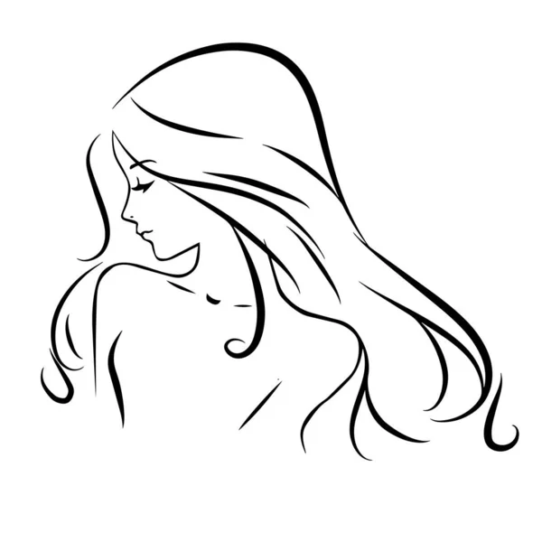 Uzun saçlı, siluetli güzel bir kadın yüzü. Kadın saçı güzellik salonu logosu ya da sembol. 