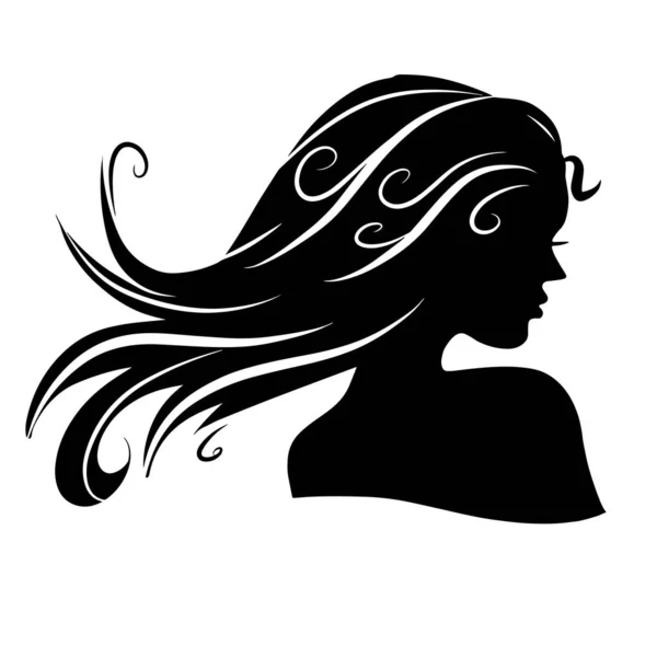 Uzun Saçlı Siluetli Güzel Bir Kadın Yüzü Kadın Saçı Güzellik — Stok Vektör