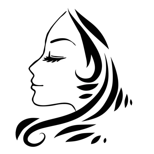 Pretty Woman Face Long Hair Silhouette Female Hair Beauty Spa — Stock Vector