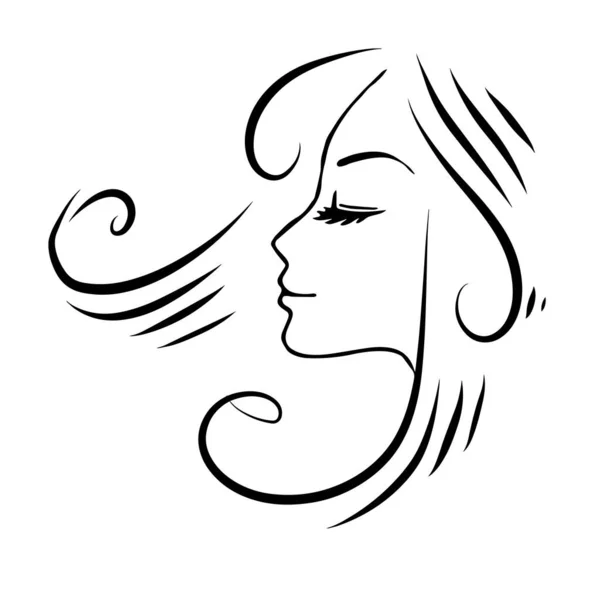 Cara Mujer Bonita Con Una Silueta Pelo Largo Logotipo Símbolo — Vector de stock