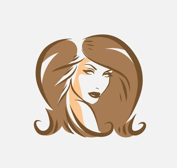 Cara Mujer Bonita Con Una Silueta Pelo Largo Logotipo Símbolo — Vector de stock