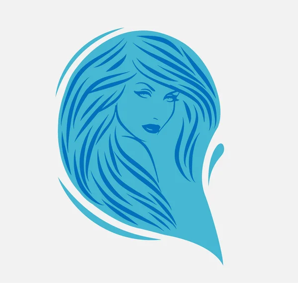 Лицо Красивой Женщины Длинным Силуэтом Волос Логотип Символ Салона Красоты — стоковый вектор