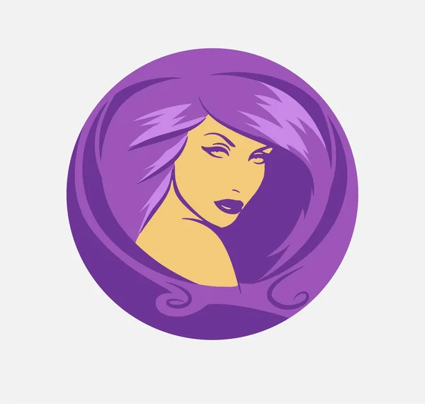 Cara Mujer Bonita Con Una Silueta Pelo Largo Logotipo Símbolo — Vector de stock