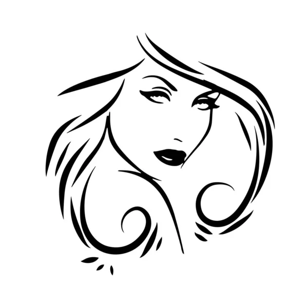 Cara Mujer Bonita Con Una Silueta Pelo Largo Logotipo Símbolo — Vector de stock