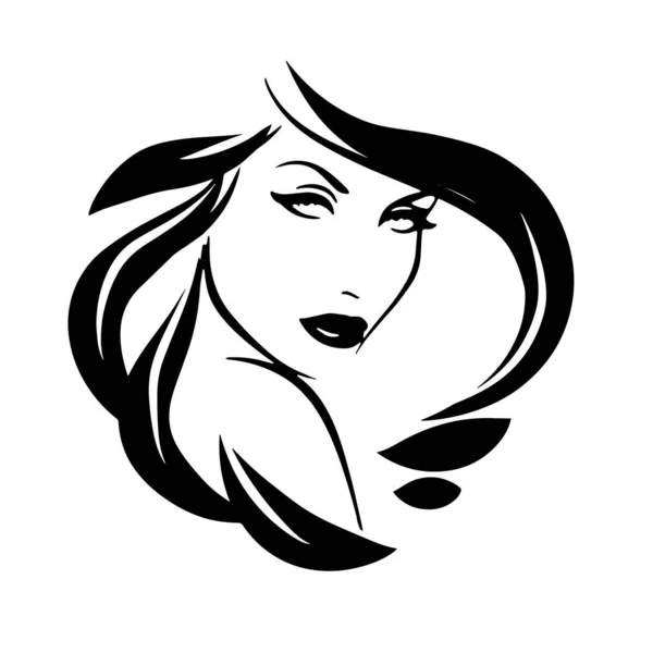 Cara Mujer Bonita Con Una Silueta Pelo Largo Logotipo Símbolo — Vector de stock