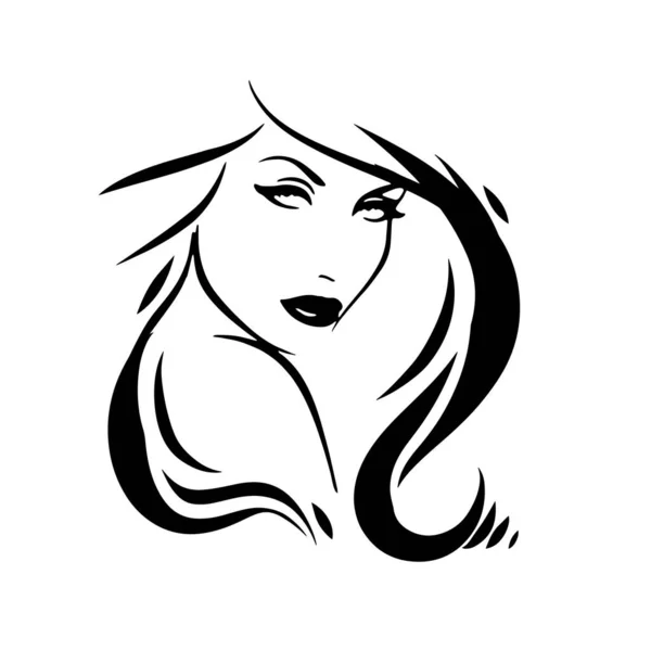Лицо Красивой Женщины Длинным Силуэтом Волос Логотип Символ Салона Красоты — стоковый вектор