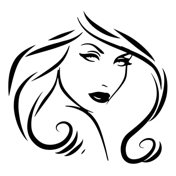 長い髪のシルエットを持つ美しい女性の顔 女性の美容室のロゴやシンボル — ストックベクタ