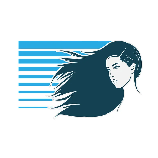 Uzun Saçlı Siluetli Güzel Bir Kadın Yüzü Kadın Kuaför Logosu — Stok Vektör