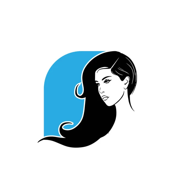 Hermosa Cara Mujer Con Silueta Pelo Largo Logo Símbolo Salón — Vector de stock
