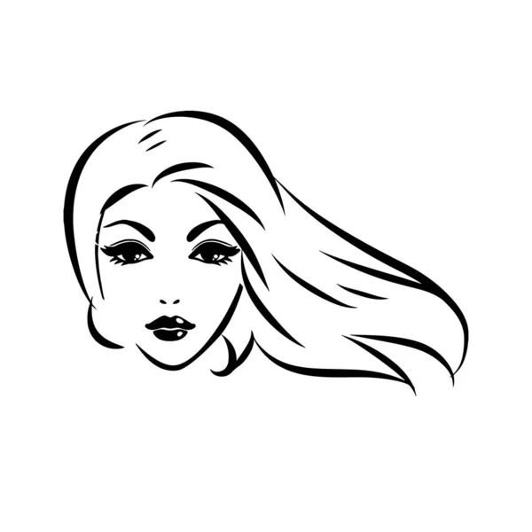 Rosto Mulher Bonita Com Silhueta Cabelo Longo Logotipo Símbolo Salão —  Vetores de Stock