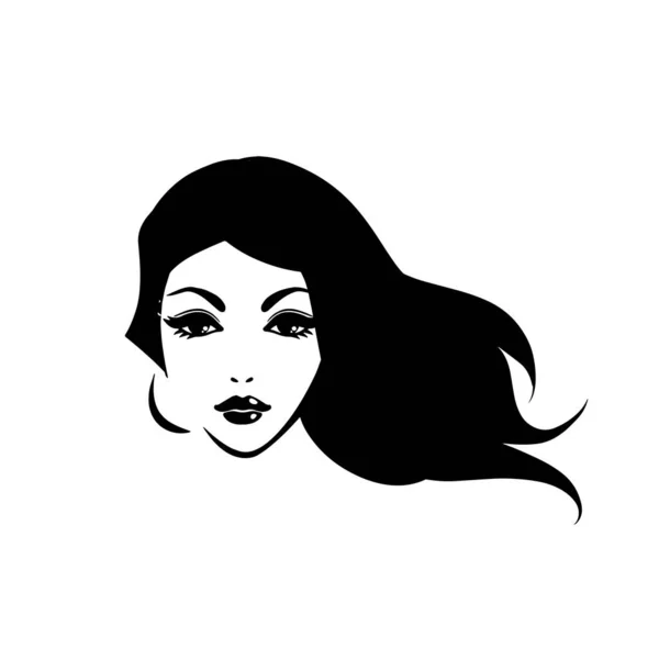 Schönes Frauengesicht Mit Langen Haaren Logo Oder Symbol Des Friseursalons — Stockvektor