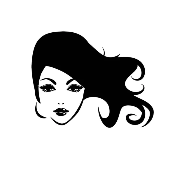 Лицо Красивой Женщины Длинными Волосами Силуэт Логотип Символ Женской Парикмахерской — стоковый вектор