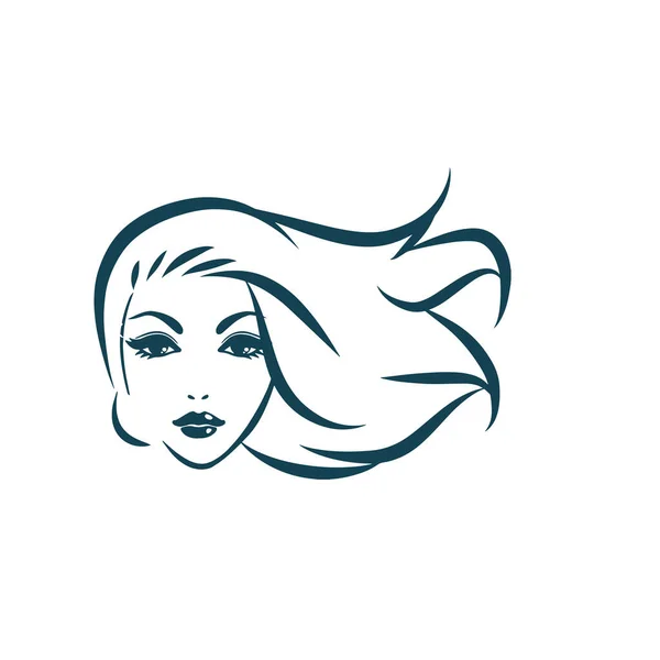 Hermosa Cara Mujer Con Silueta Pelo Largo Logo Símbolo Salón — Vector de stock