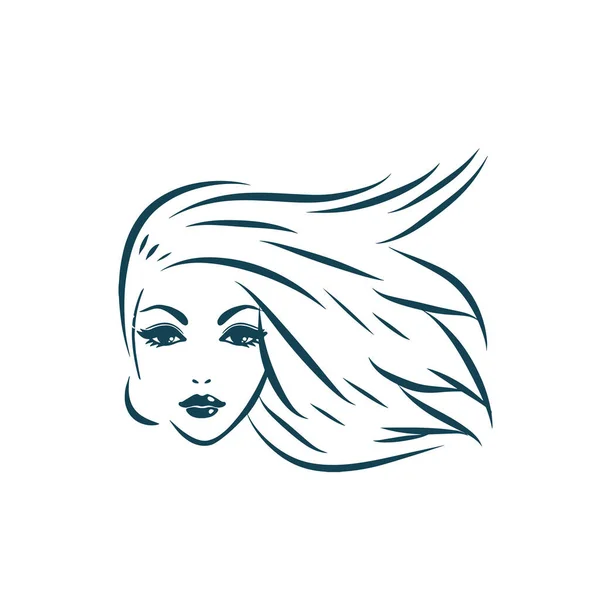 Hermosa Cara Mujer Con Silueta Pelo Largo Logo Símbolo Salón — Vector de stock