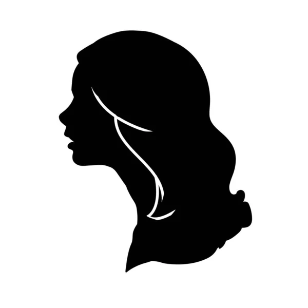 美丽的女人的脸 长发轮廓 女式发廊标志或符号 — 图库矢量图片