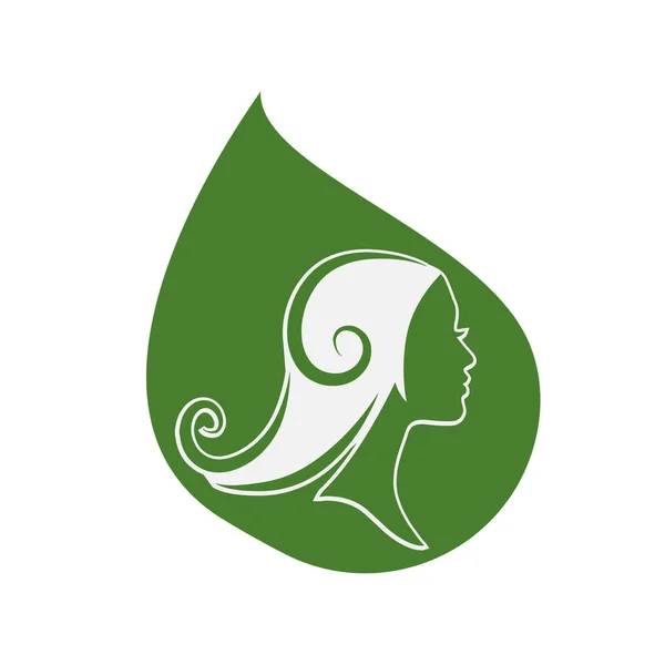Frauenkopf Und Wassertropfen Silhouette Hübsches Frauengesicht Mit Langer Haarsilhouette Logo — Stockvektor