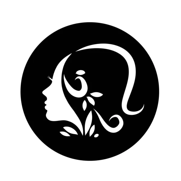 Woman Head Silhouette Stylized Beautiful Woman Face Long Hair Silhouette — Stock Vector
