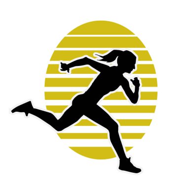 Güzel ince kadın vektör siluetini çalıştırıyor.