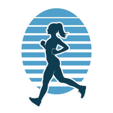 Güzel ince kadın vektör siluetini çalıştırıyor.