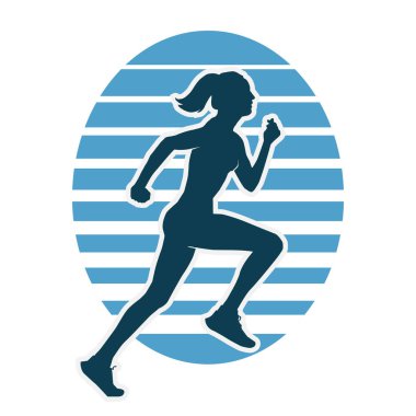 Güzel ince kadın vektör siluetini çalıştırıyor.