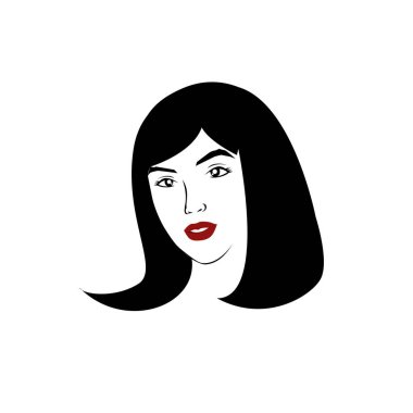 Uzun saçlı, siluetli, stilize edilmiş güzel bir kadın yüzü. Kadın saçı kaplıca salonu logosu ya da sembol.