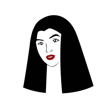 Uzun saçlı, siluetli, stilize edilmiş güzel bir kadın yüzü. Kadın saçı kaplıca salonu logosu ya da sembol.